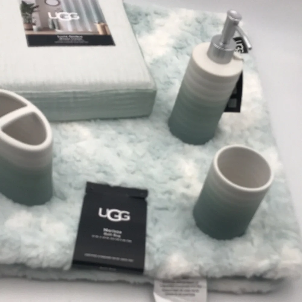5 Pc Set Ugg Marissa Bath Mat Luna Shower Curtain Ombre Ceramic Bath